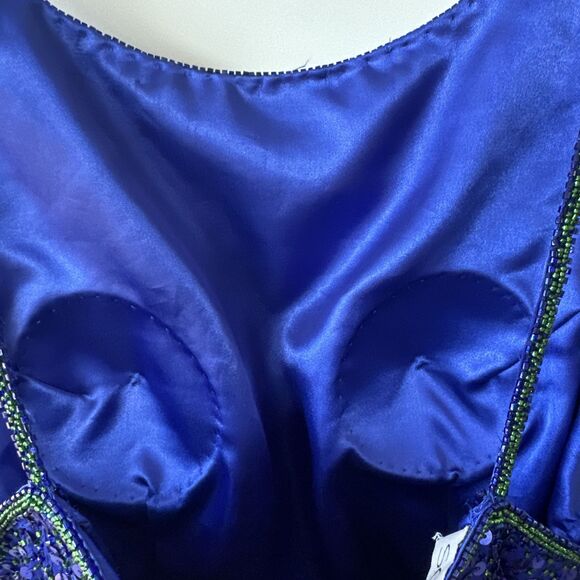 VTG‎ Y2K Scala Beaded 100% Silk Gown Prom Dress Formal Size L Blue 90s Fairy - Picture 5 of 14